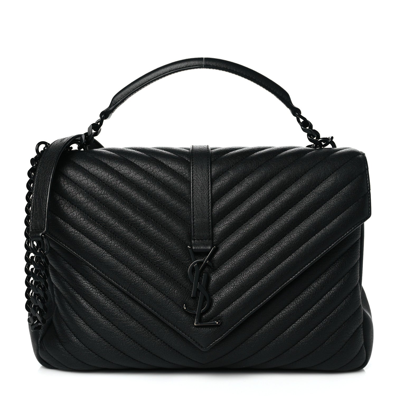 Saint Laurent Sheepskin Matelasse Chevron Monogram Monochrome Large College Satchel Black 1 of 10