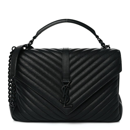 Saint Laurent Sheepskin Matelasse Chevron Monogram Monochrome Large College Satchel Black 1 of 10