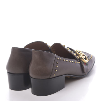 Gucci Calfskin Web Studded Peyton Loafers 35.5 Brown 4 of 11