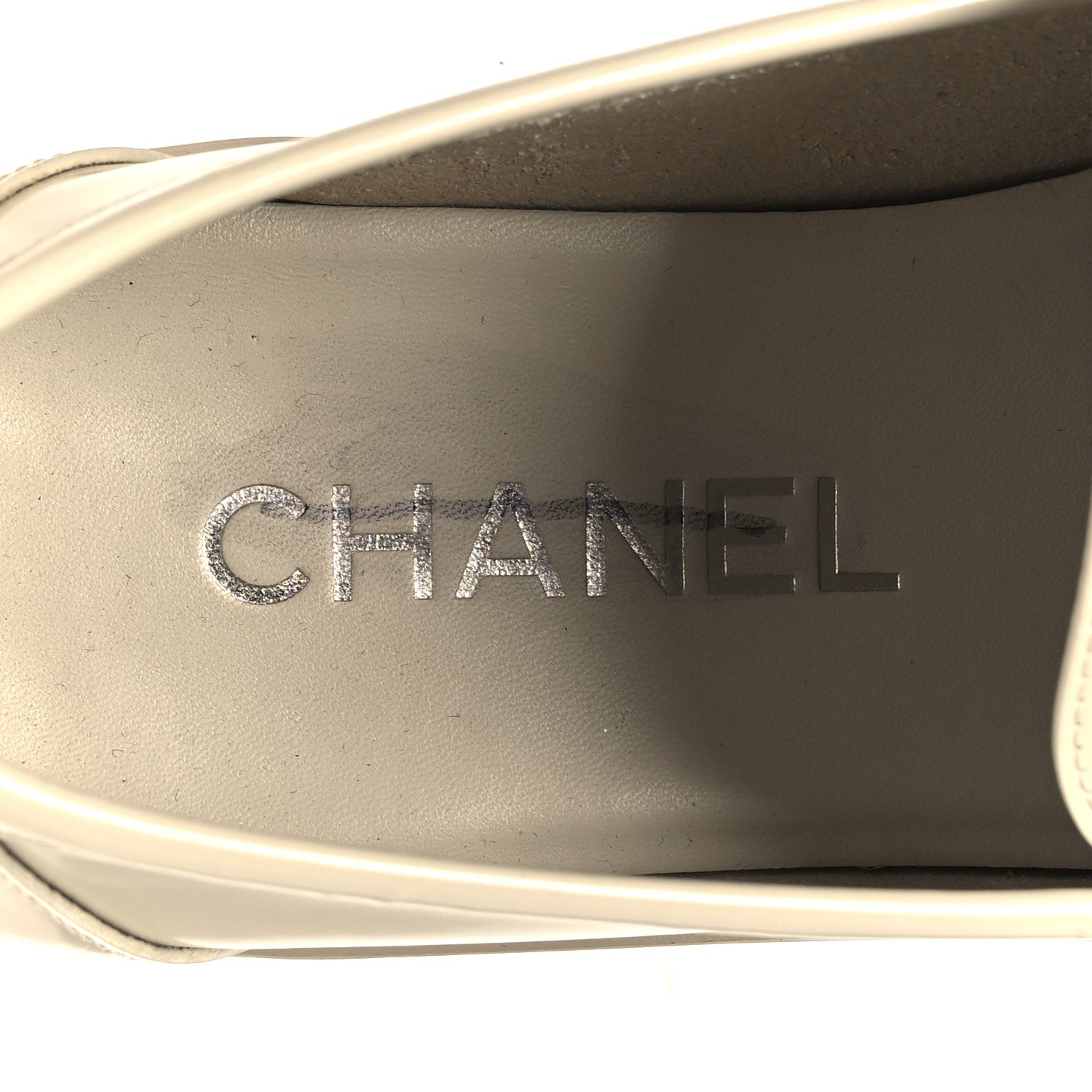 Chanel Shiny Calfskin Logo Loafers 38.5 Beige 7 of 11