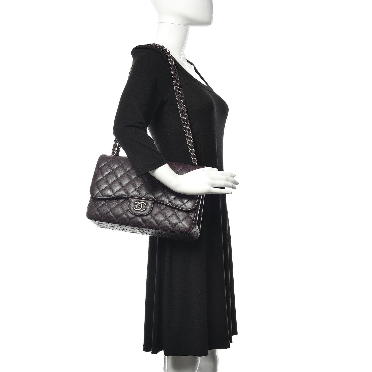 Chanel Caviar Quilted Jumbo Double Flap Dark Purple 2 of 17