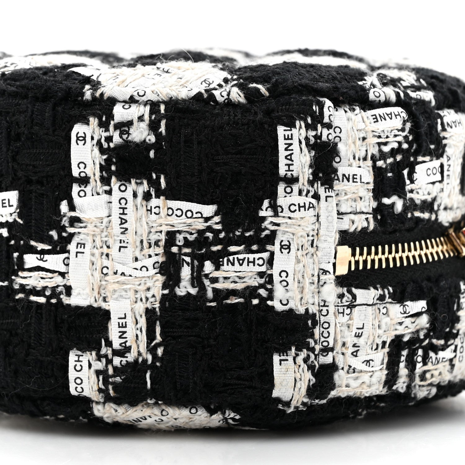 Chanel Tweed Quilted Round Clutch With Chain Black Ecru White 9 of 11
