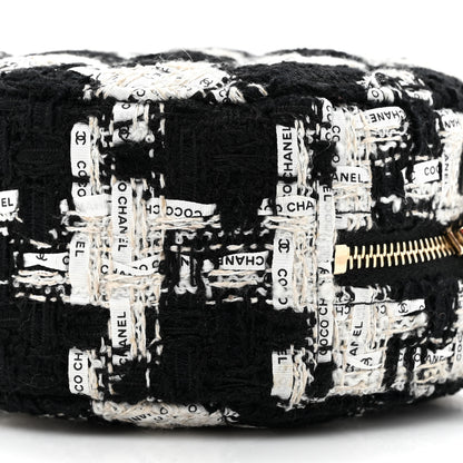 Chanel Tweed Quilted Round Clutch With Chain Black Ecru White 9 of 11