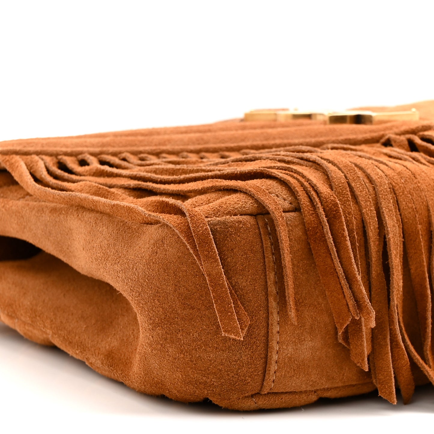 Suede Matelasse Chevron Fringe Monogram Medium College Bag Cinnamon