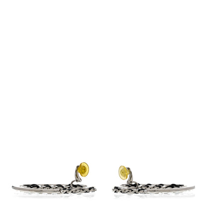 Chanel Crystal Lambskin Chain CC Hoop Clip On Earrings Black Silver 3 of 4