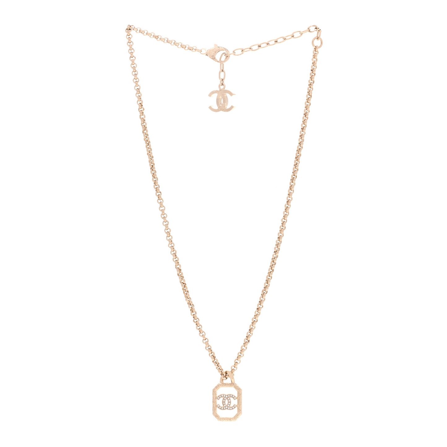 Crystal CC Square Pendant Necklace Gold