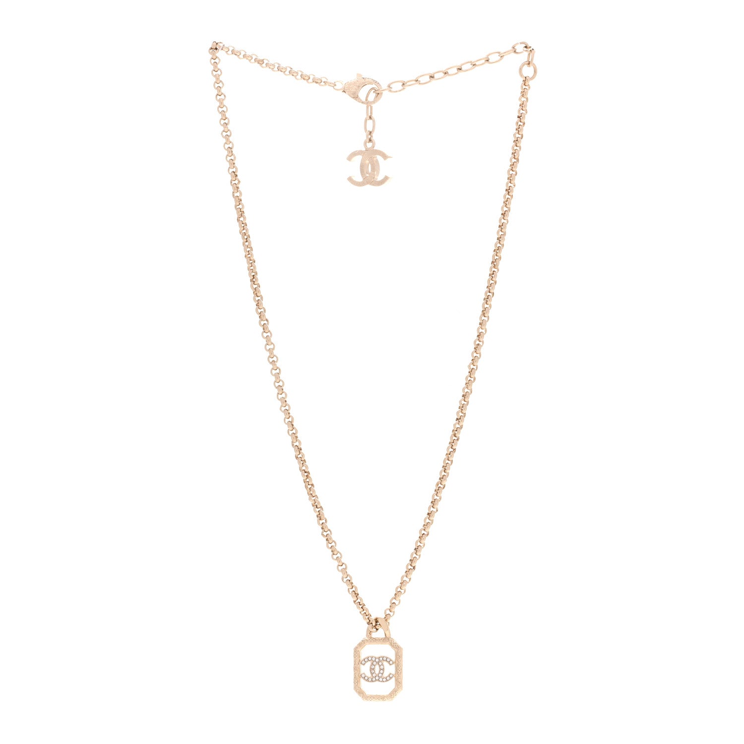 Chanel Crystal CC Square Pendant Necklace Gold 3 of 6