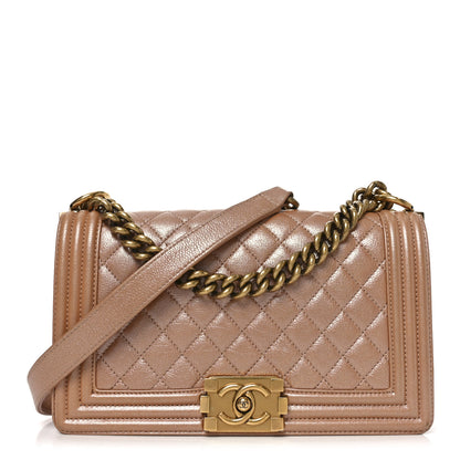 Chanel Metallic Calfskin Quilted Medium Boy Flap Dark Beige 1 of 19