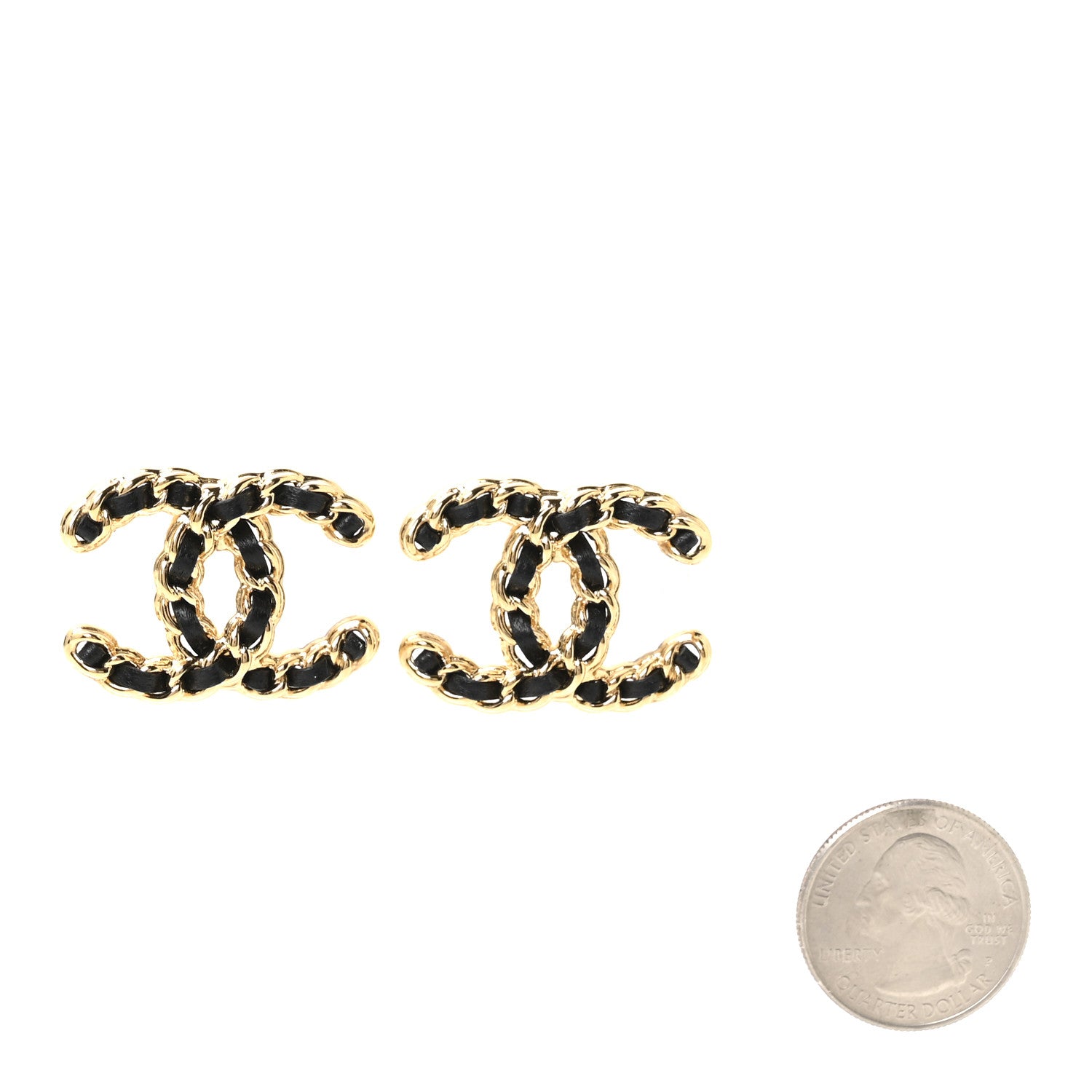 Chanel Lambskin CC Chain Earrings Black Gold 2 of 5