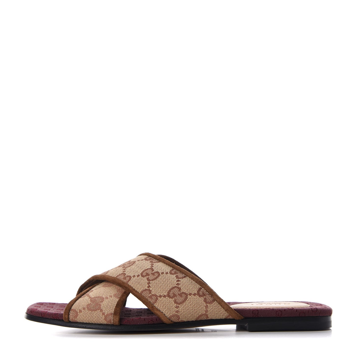 GG Monogram Suede Womens Criss Cross Slide Sandals 36 Beige Ruggine Cuir