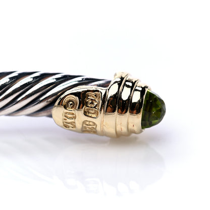 David Yurman Sterling Silver 14K Yellow Gold Peridot 4mm Cable Kids Birthstone Bracelet 5 of 6