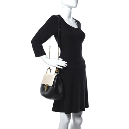 Chloe Grained Calfskin Lambskin Bi-Color Drew Shoulder Bag Black Powder Beige 2 of 15