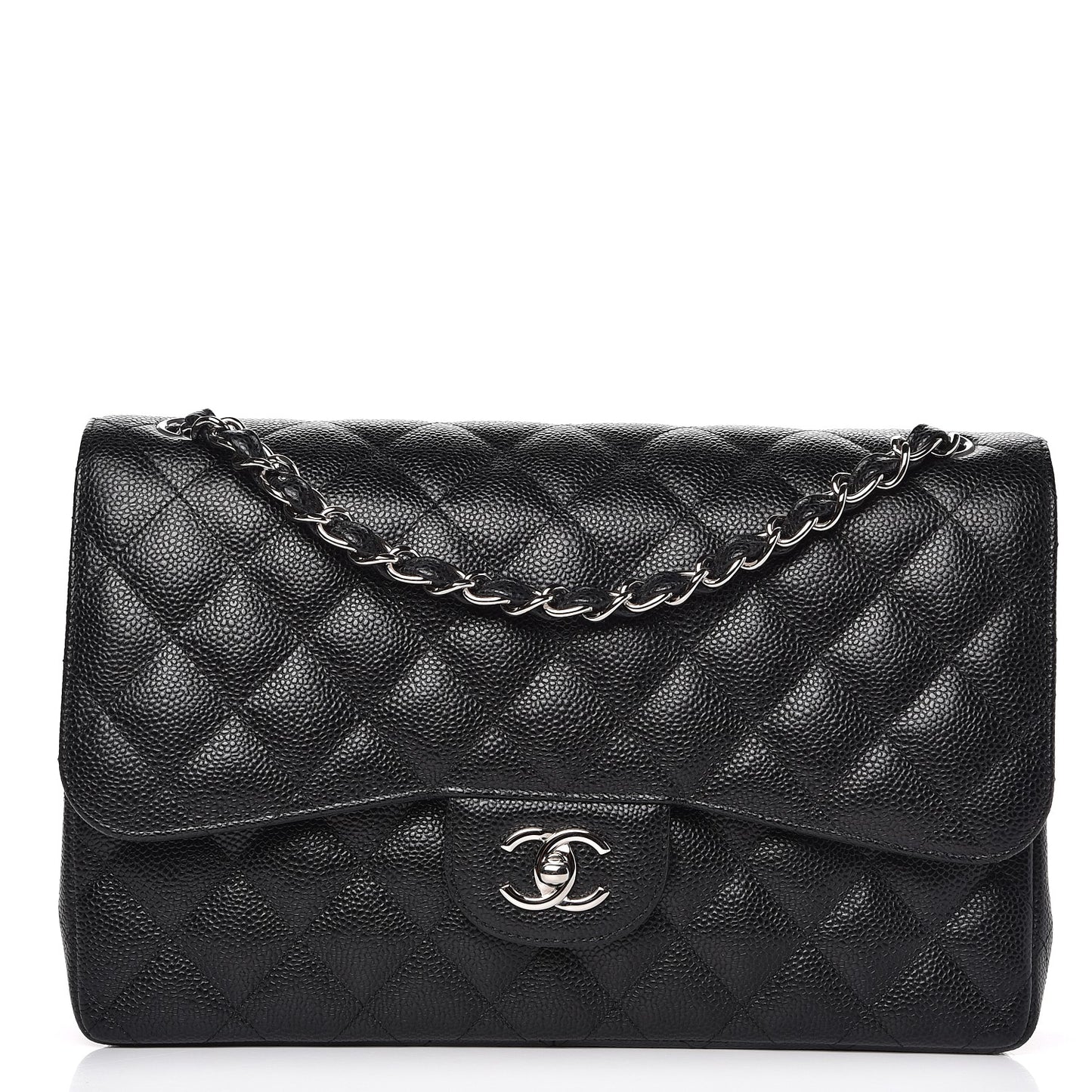 Caviar Quilted Jumbo Double Flap Black