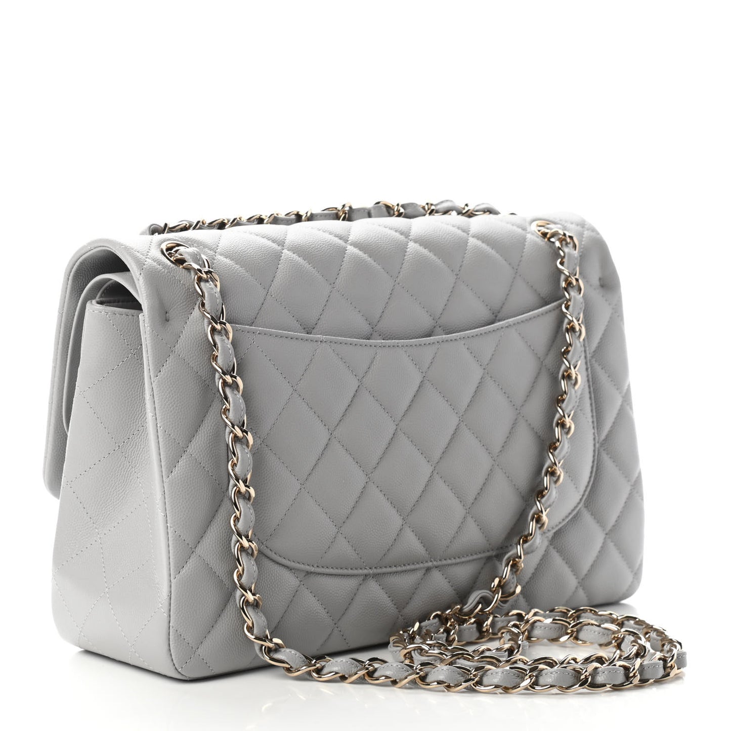 Caviar Quilted Jumbo Double Flap Grey