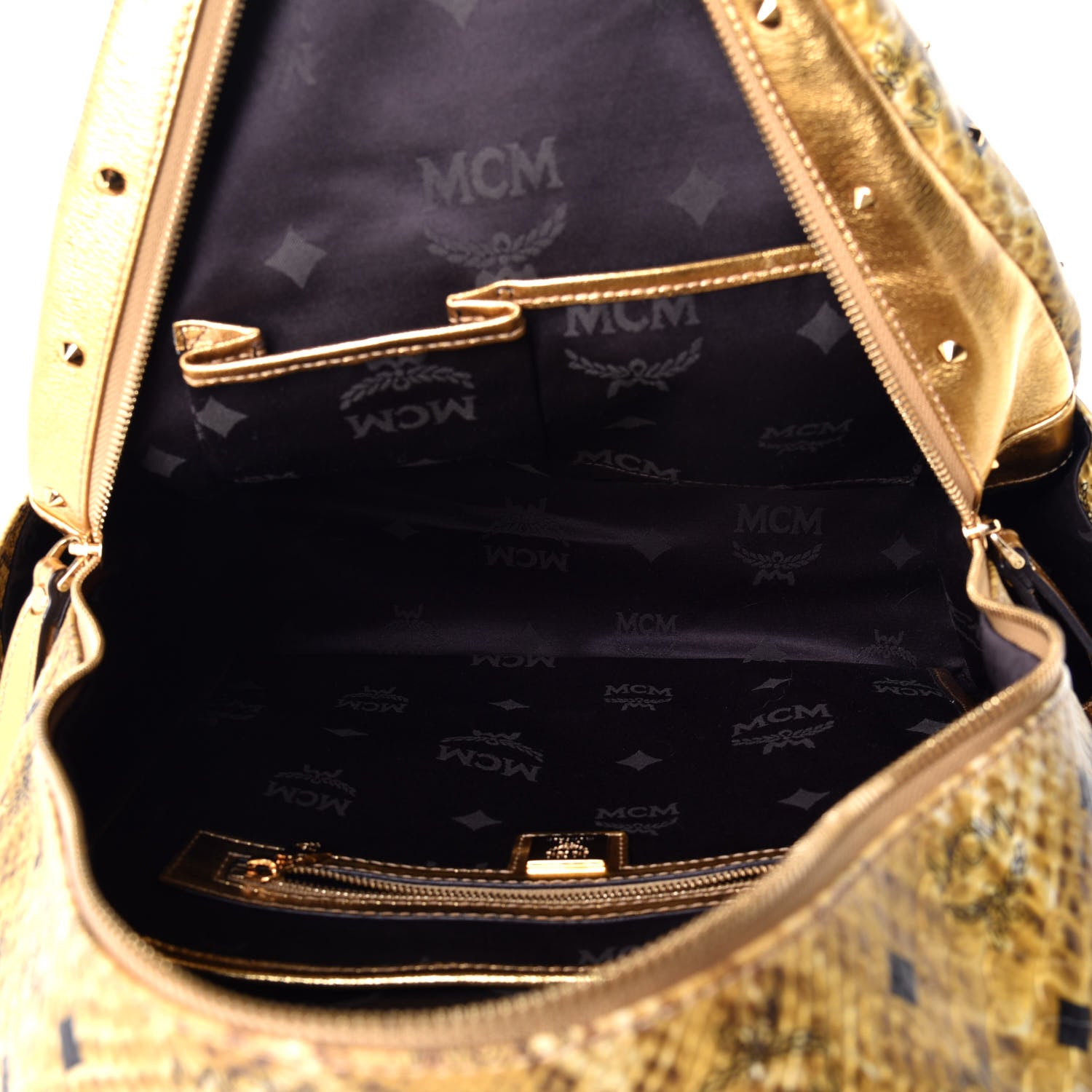MCM Visetos Snakeskin Printed Studded Medium Stark Backpack Gold 4 of 7