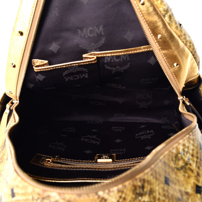 MCM Visetos Snakeskin Printed Studded Medium Stark Backpack Gold 4 of 7