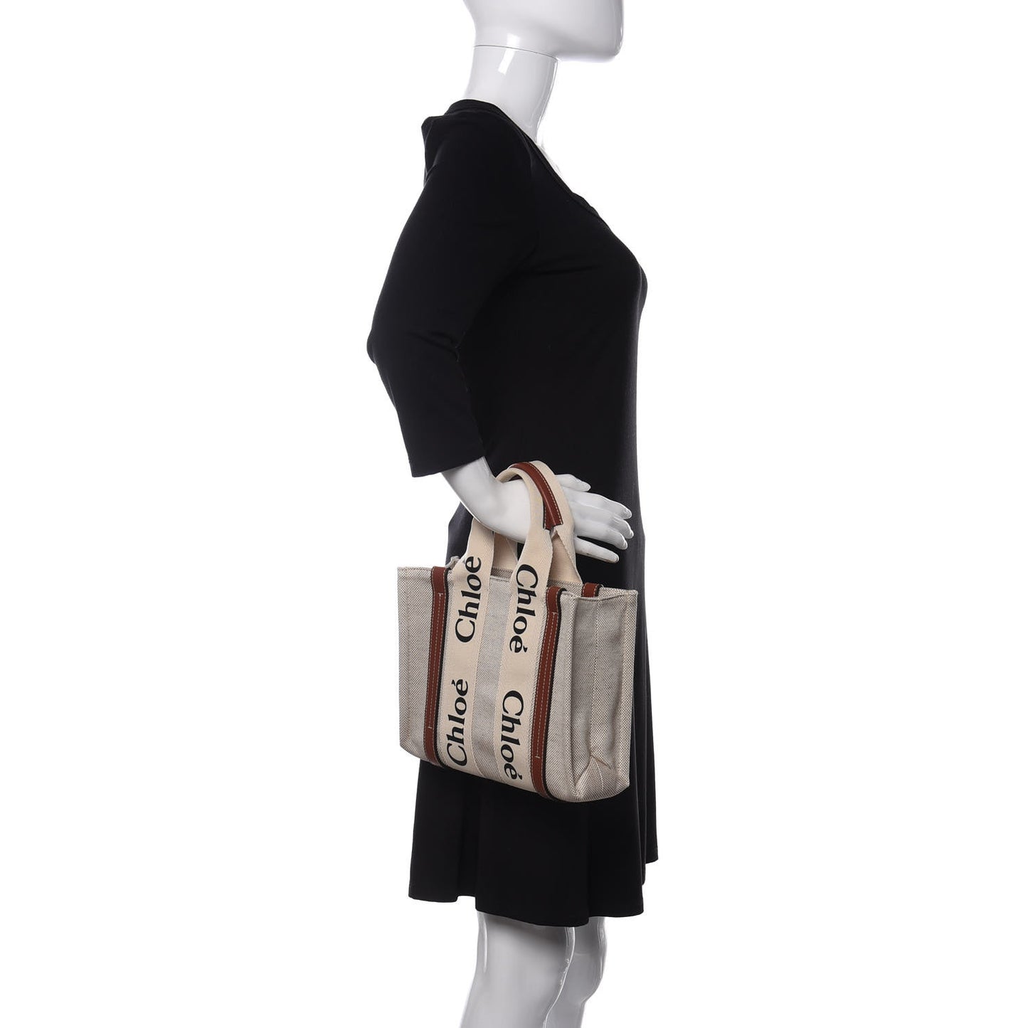 Cotton Calfskin Small Woody Ribbon Tote White Brown