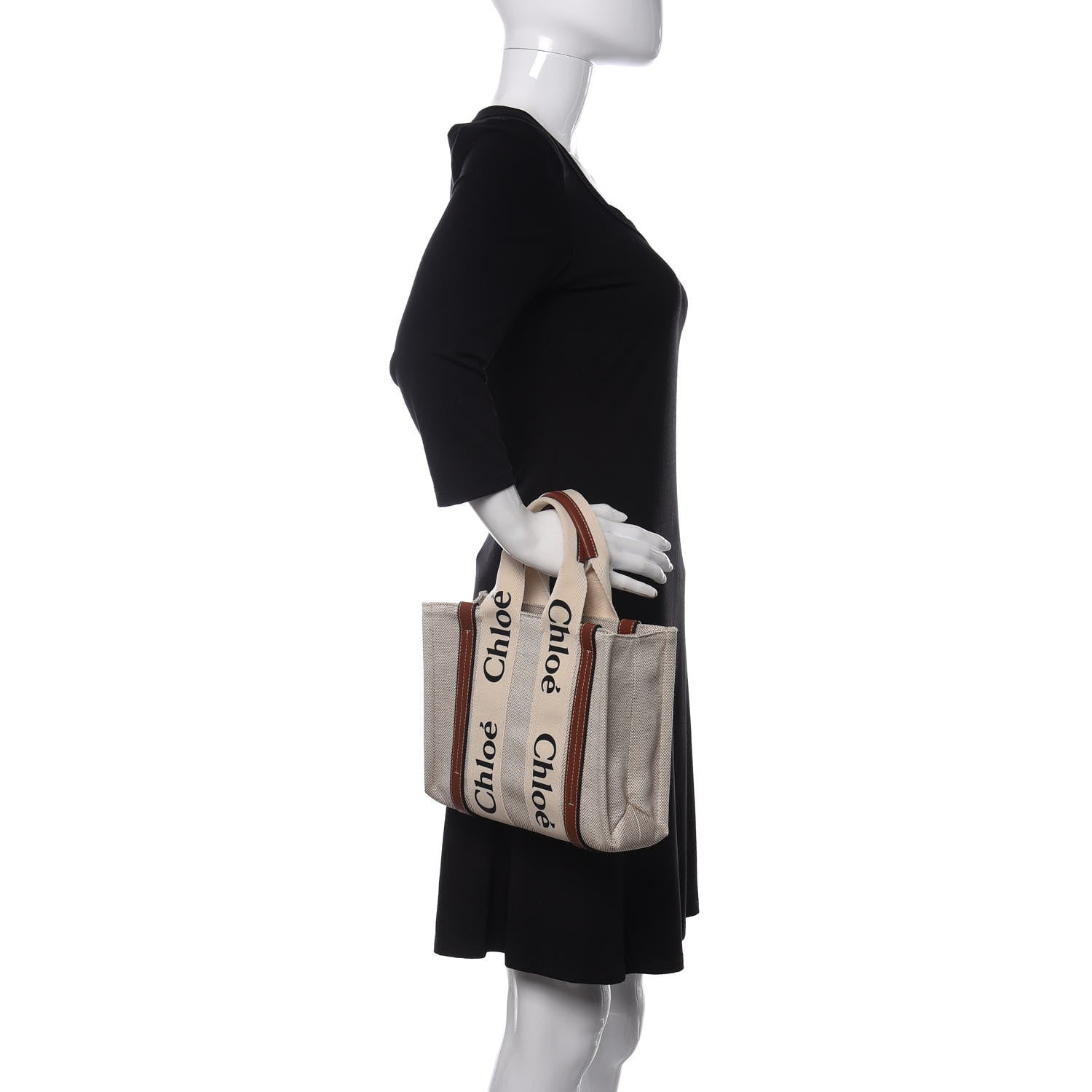 Chloe Cotton Calfskin Small Woody Ribbon Tote White Brown 2 of 10