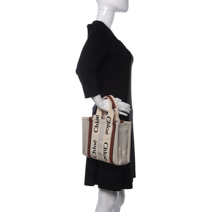 Chloe Cotton Calfskin Small Woody Ribbon Tote White Brown 2 of 10