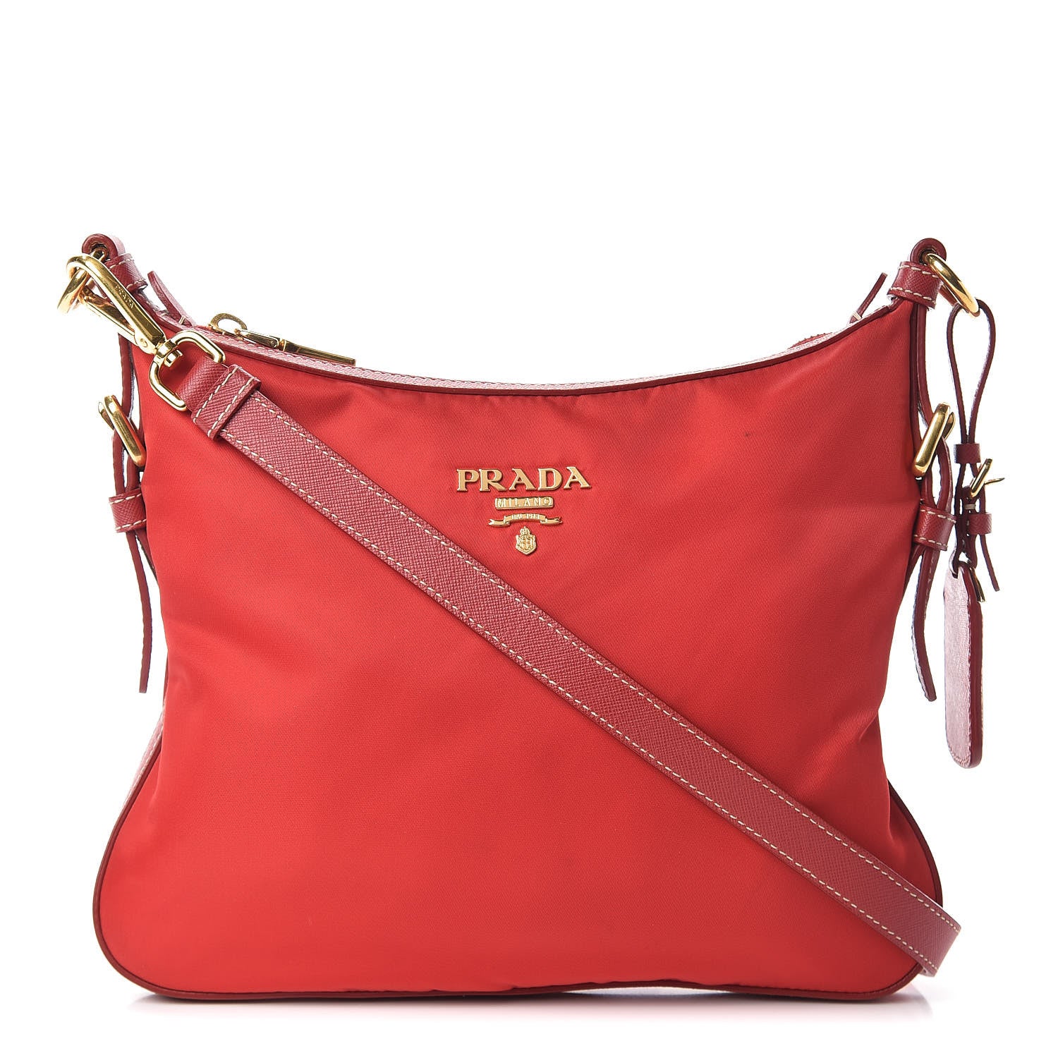 Prada Tessuto Nylon Saffiano Vela Crossbody Bag Red 1 of 11