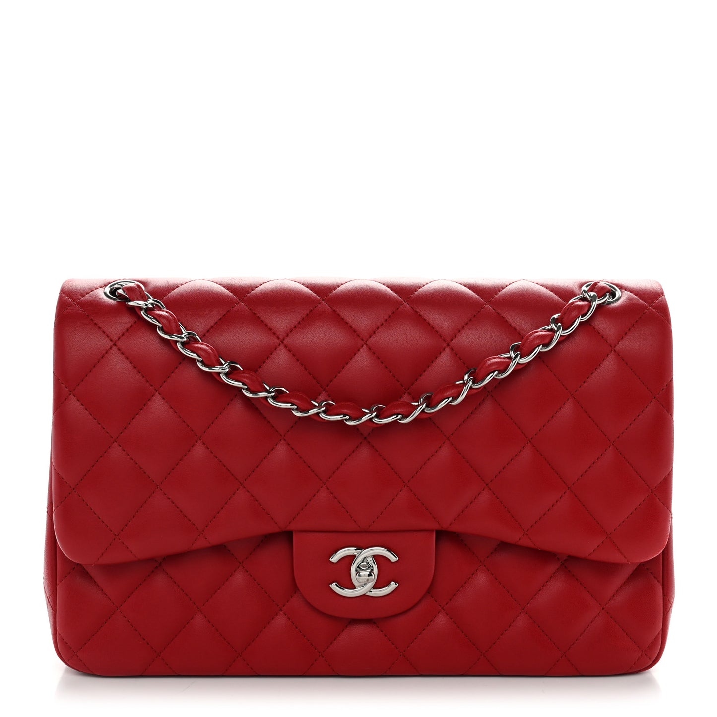 Lambskin Quilted Jumbo Double Flap Red