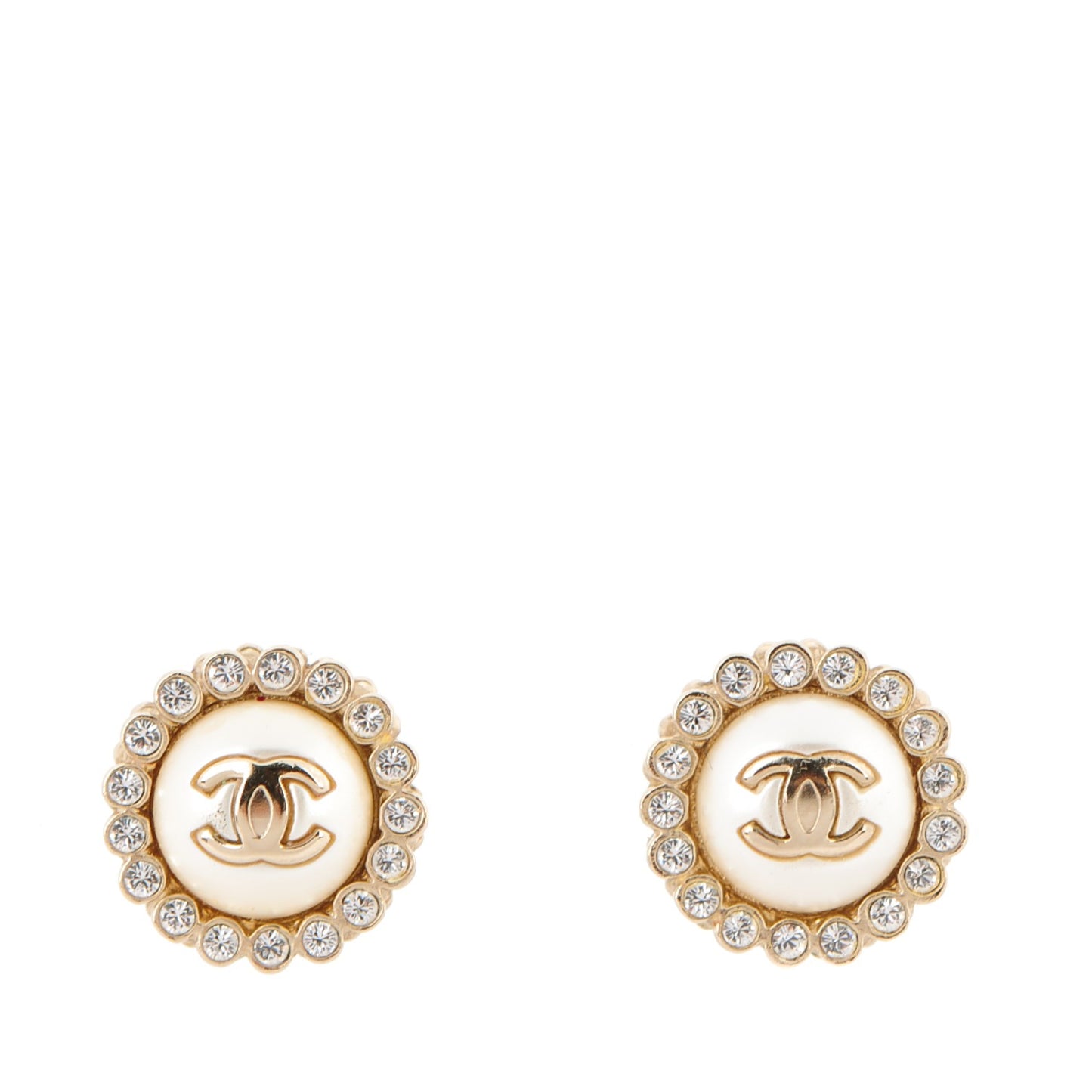 Pearl Crystal CC Earrings Gold