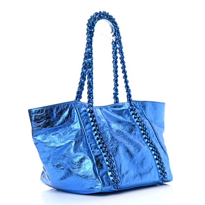 Chanel Metallic Cracked Calfskin Modern Chain Tote Blue 3 of 13