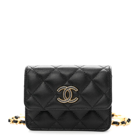 Caviar Quilted Belt Bag With Charms On Chain Black