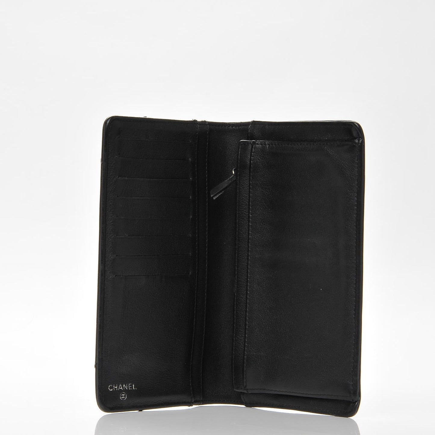 Calfskin Chevron CC All Day Long Yen Wallet Black