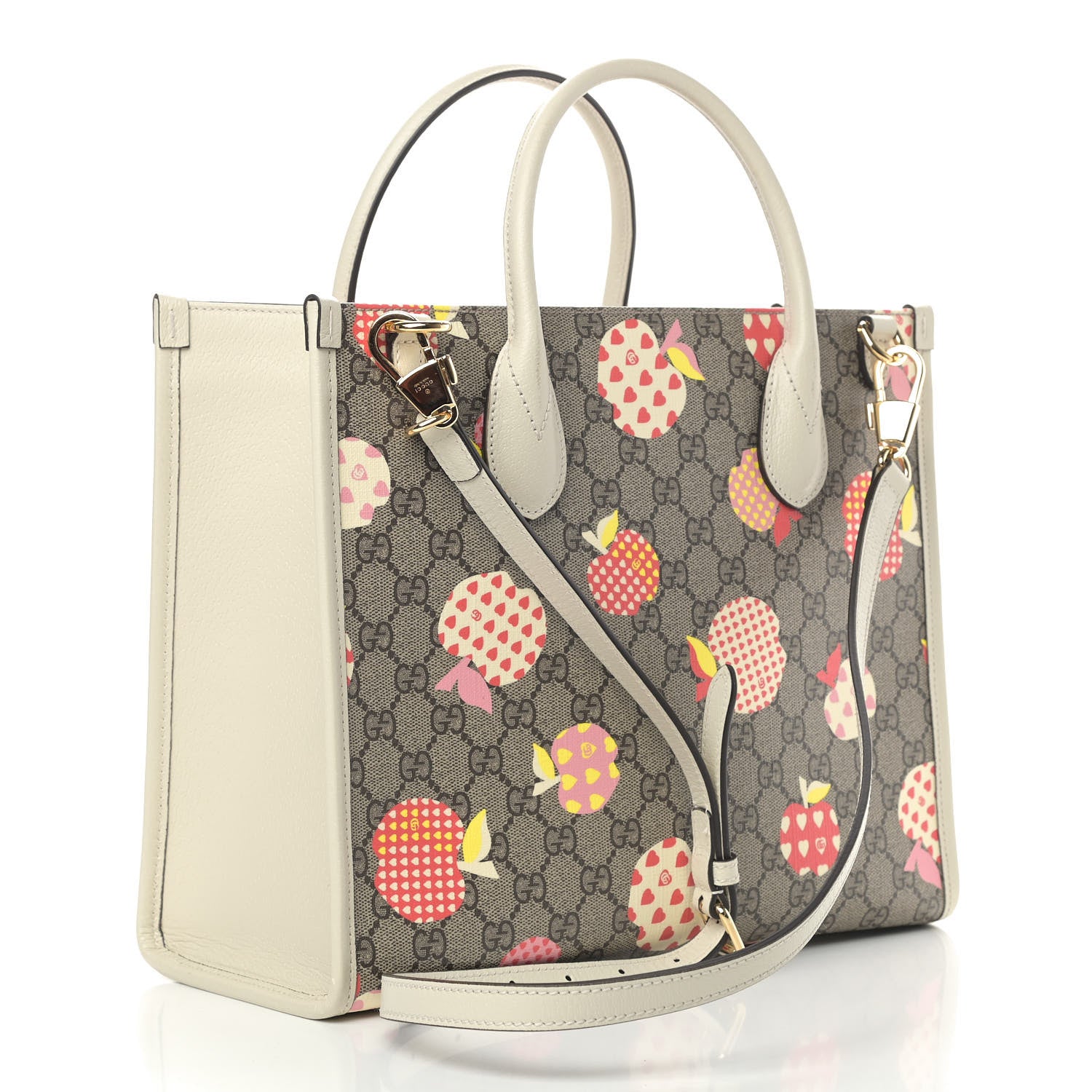 Gucci GG Supreme Monogram Textured Calfskin Les Pommes Small Retro Interlocking G Tote Bag Beige Multicolor Mystic White 3 of 7