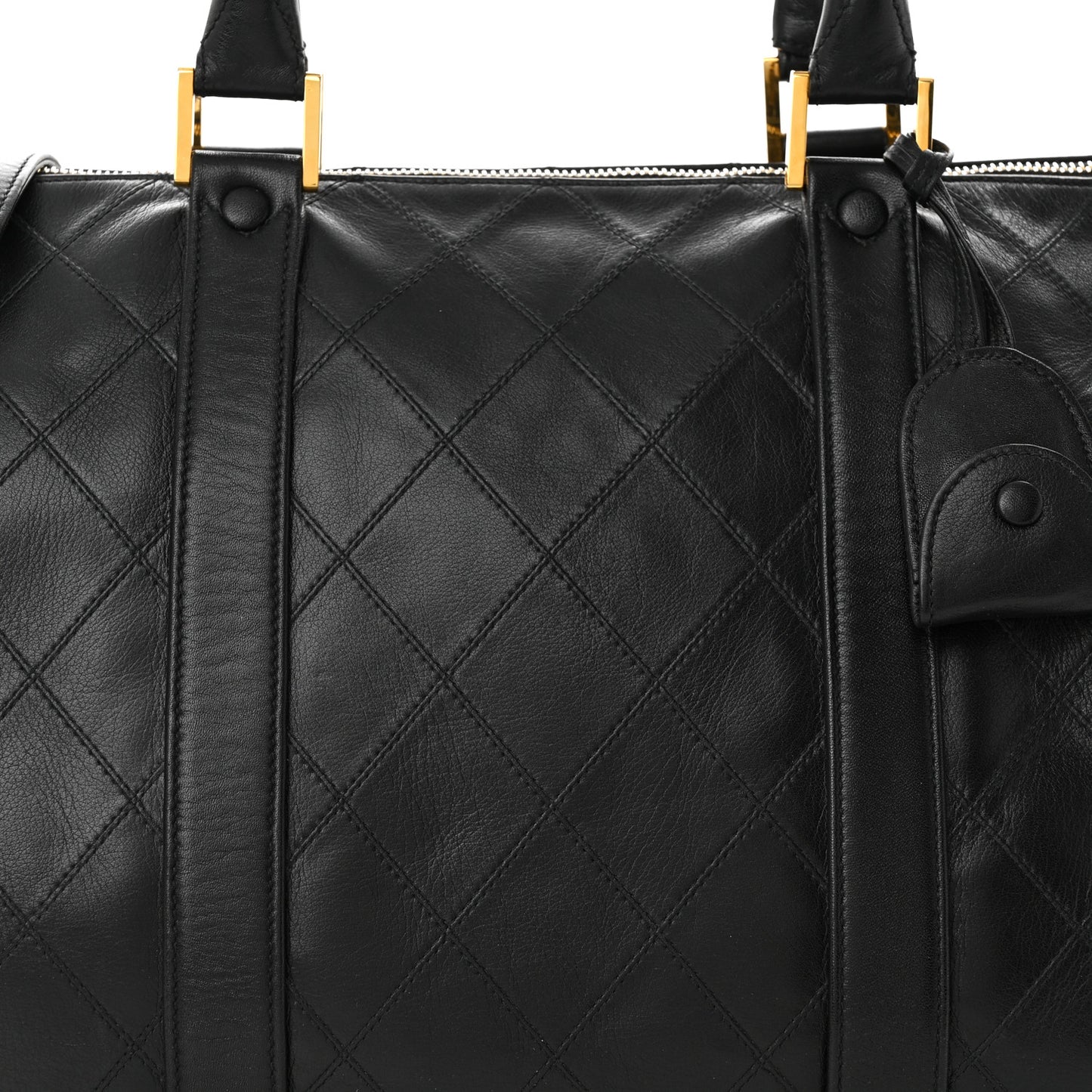 Calfskin Diamond Stitched Duffle Bag Black