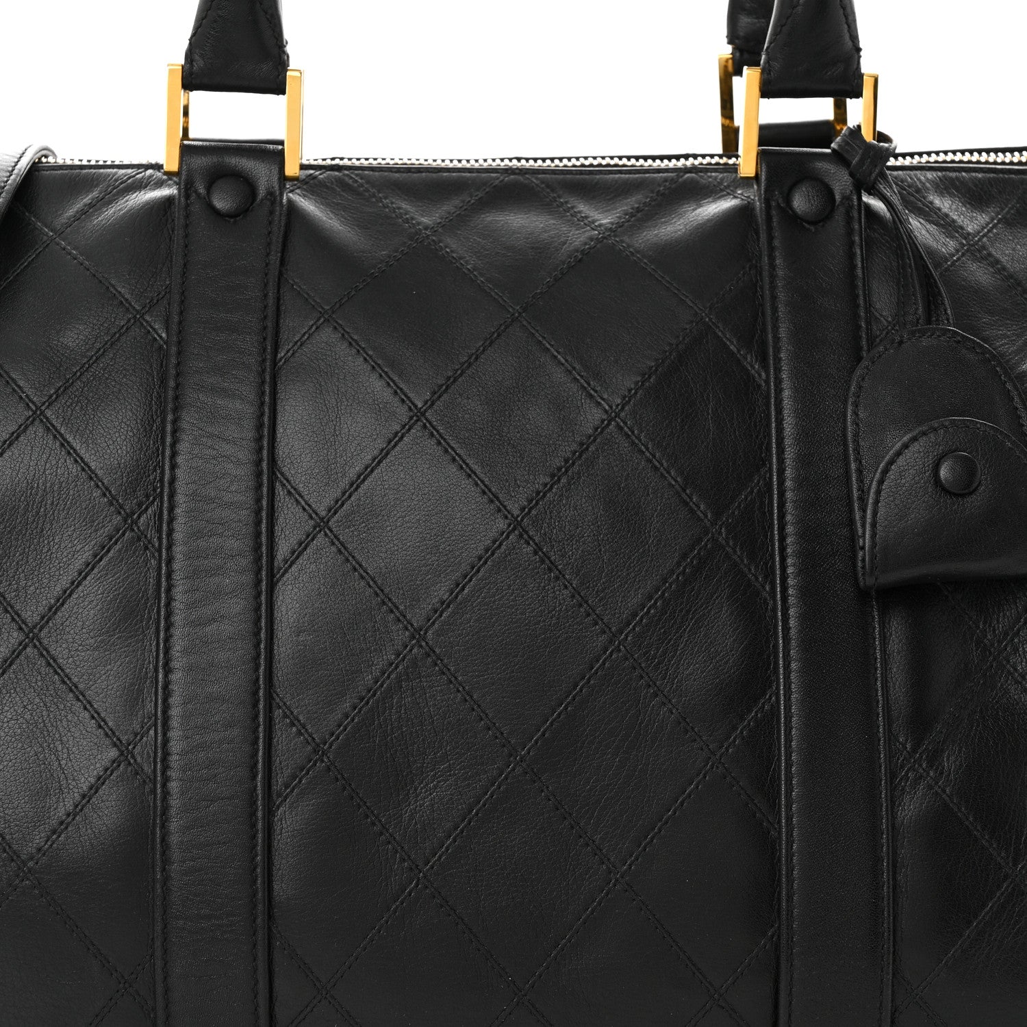Chanel Calfskin Diamond Stitched Duffle Bag Black 7 of 13