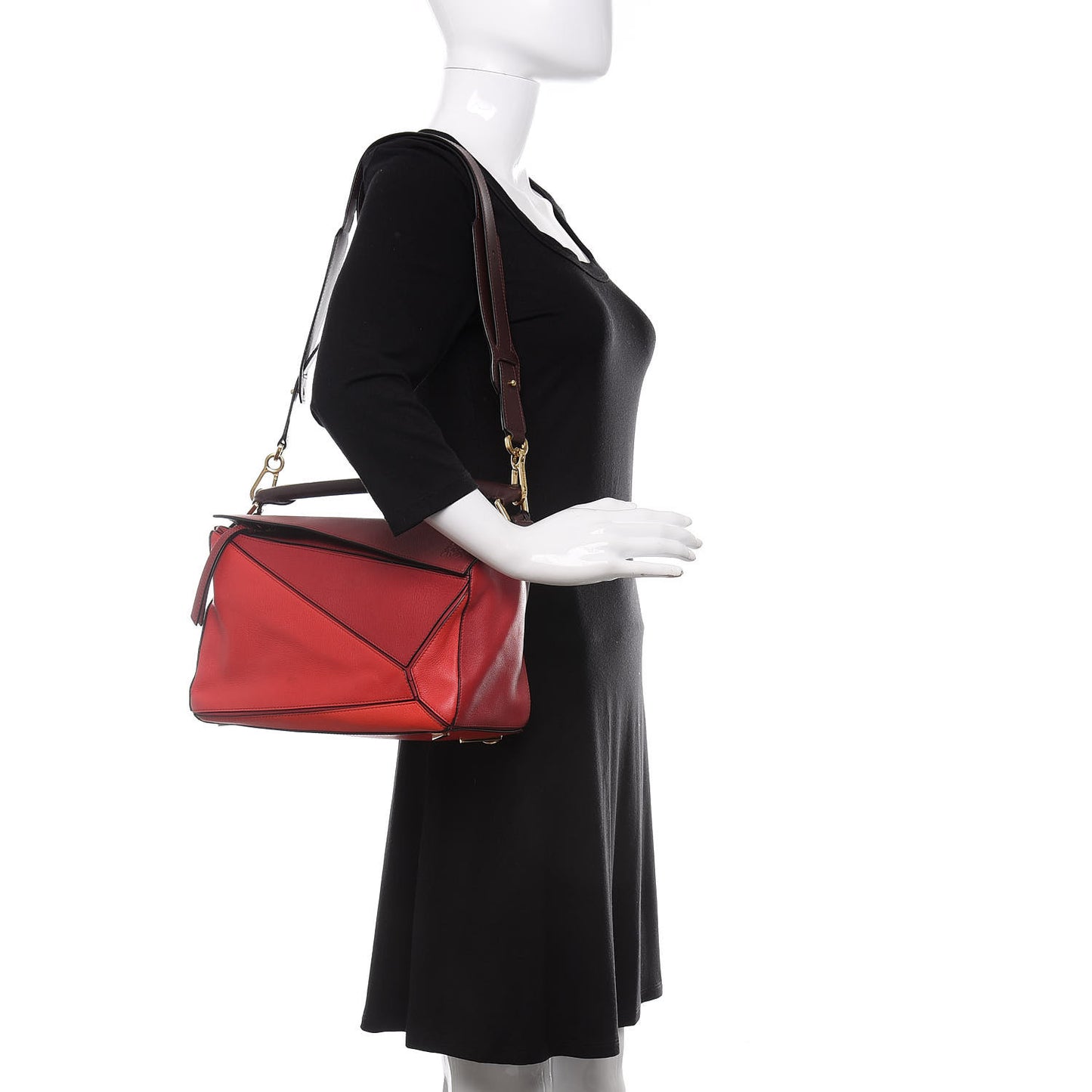 Calfskin Colorblock Medium Puzzle Bag Red