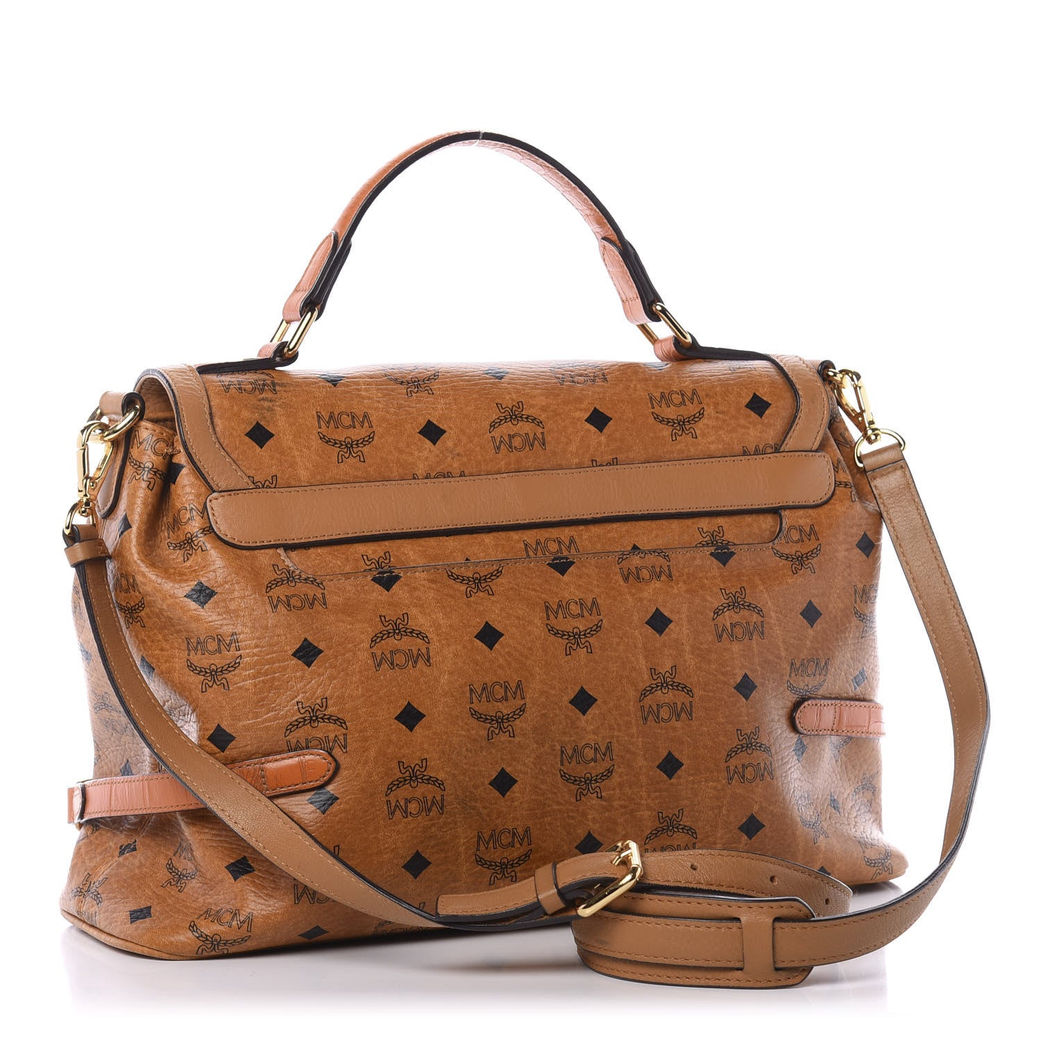 MCM Visetos Top Handle Satchel Cognac 3 of 10
