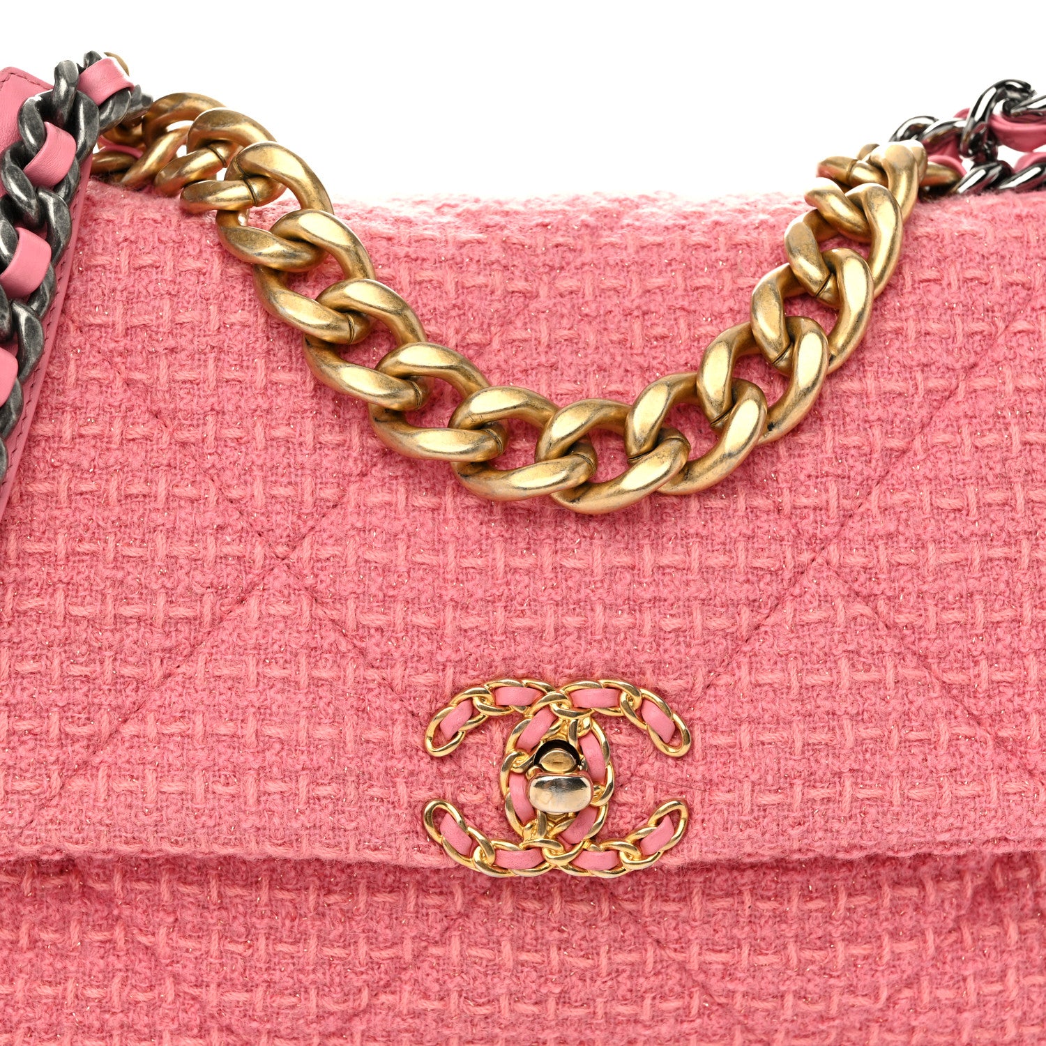 Chanel Metallic Tweed Quilted Large Chanel 19 Flap Pink 8 of 11