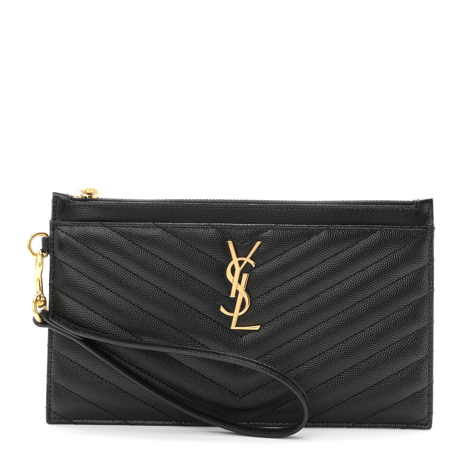 Saint Laurent Grain De Poudre Chevron Monogram Large Bill Pouch Black 1 of 8