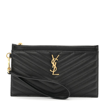 Saint Laurent Grain De Poudre Chevron Monogram Large Bill Pouch Black 1 of 8