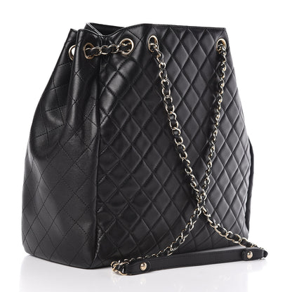 Chanel Lambskin Quilted Large Drawstring Bag Black 3 of 11