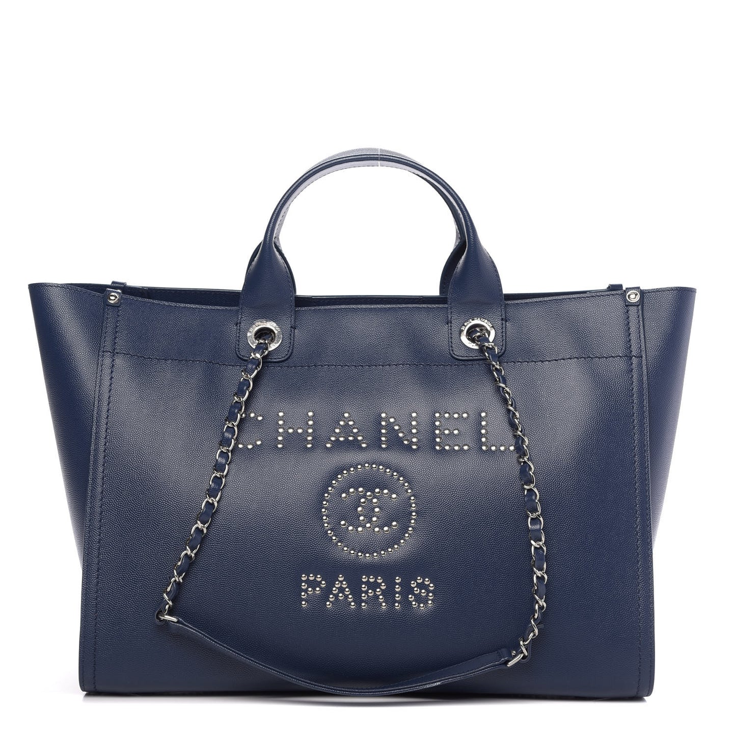 Caviar Large Studded Deauville Tote Navy