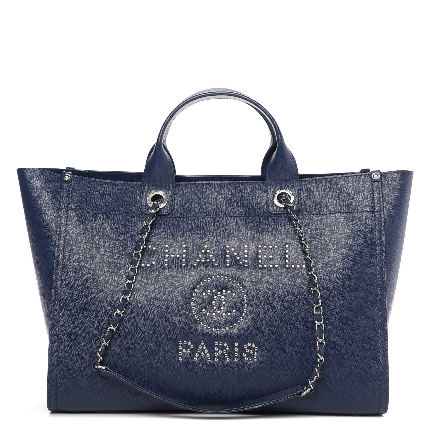 Chanel Caviar Large Studded Deauville Tote Navy 1 of 12
