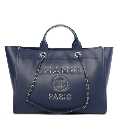 Chanel Caviar Large Studded Deauville Tote Navy 1 of 12