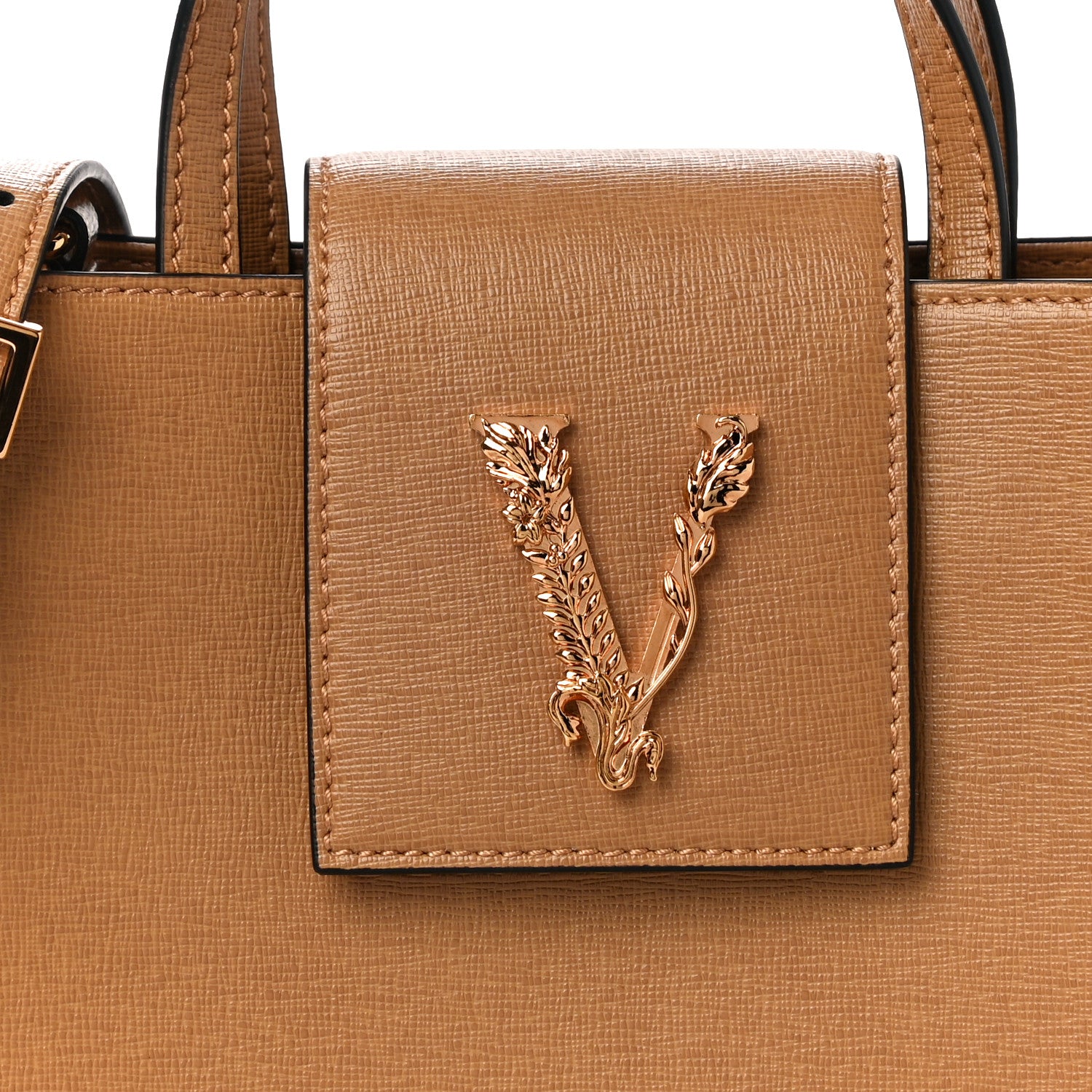 Versace Saffiano Virtus Top Handle Shoulder Bag Camel 7 of 9