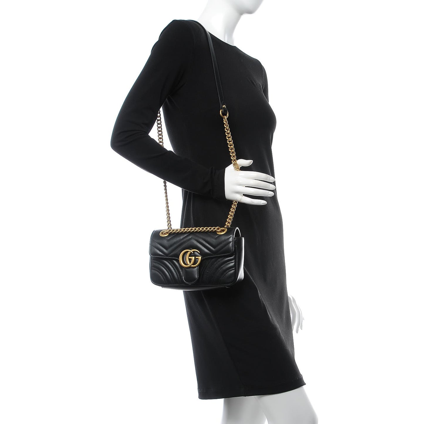 Calfskin Matelasse Mini GG Marmont Shoulder Bag Black