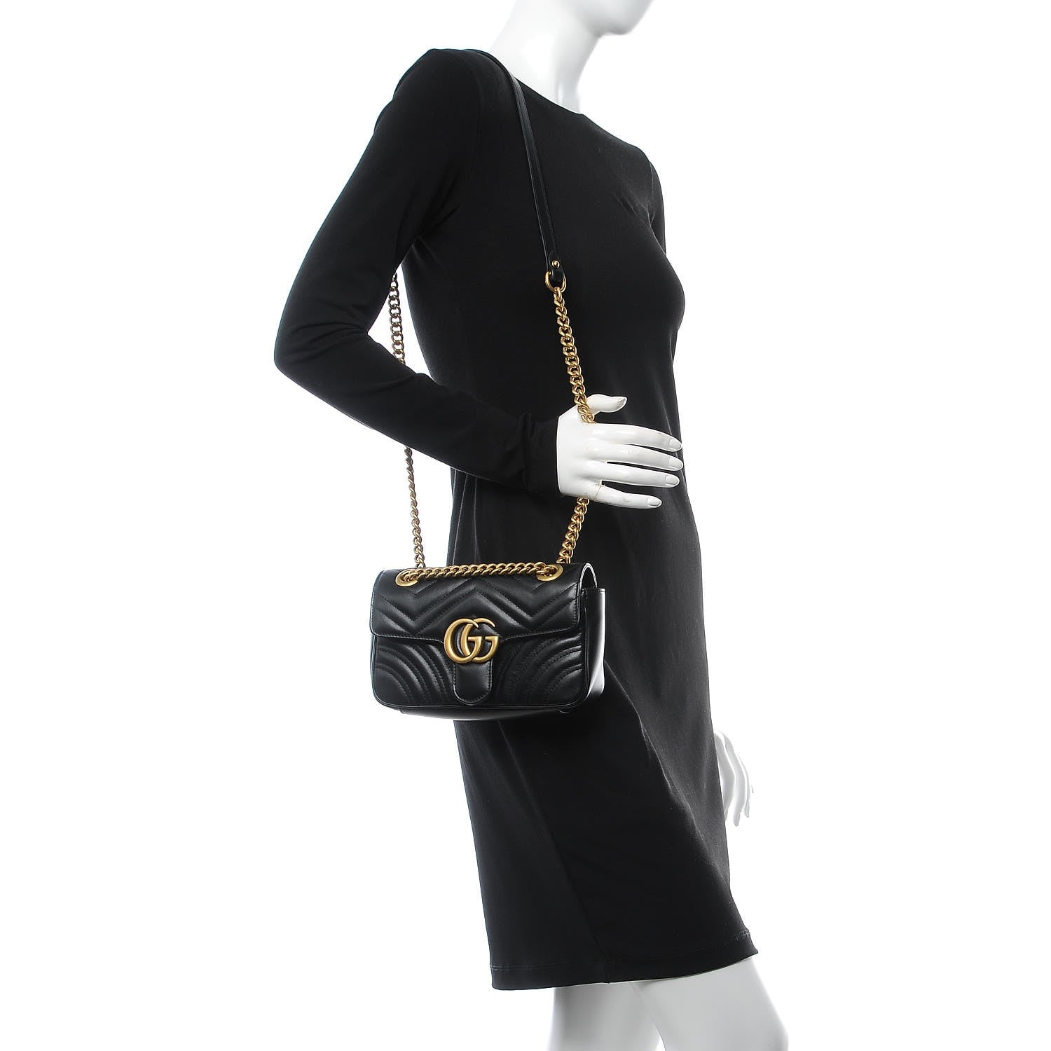 Gucci Calfskin Matelasse Mini GG Marmont Shoulder Bag Black 2 of 9