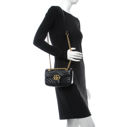 Gucci Calfskin Matelasse Mini GG Marmont Shoulder Bag Black 2 of 9