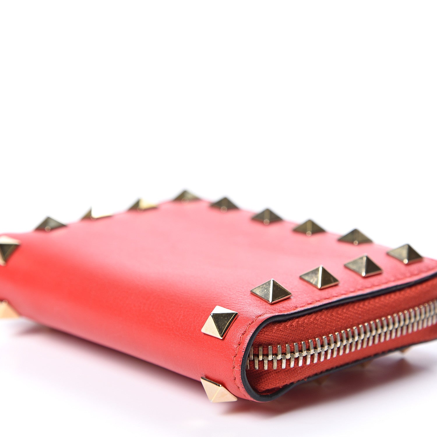 Valentino Garavani Calfskin Rockstud Zip Around Coin Case Card Holder Deep Orange 5 of 9