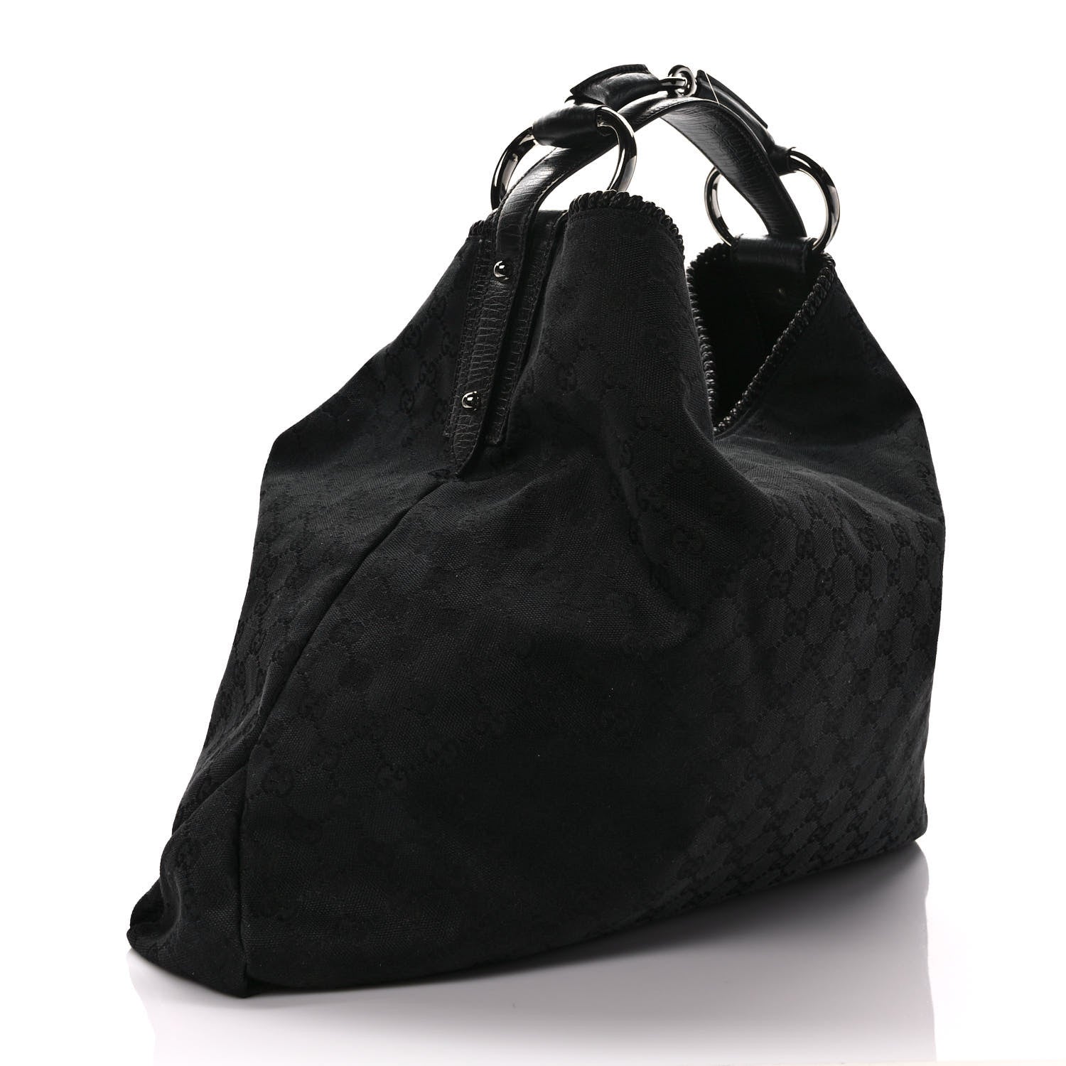 Gucci Monogram Large Horsebit Chain Hobo Black 3 of 9
