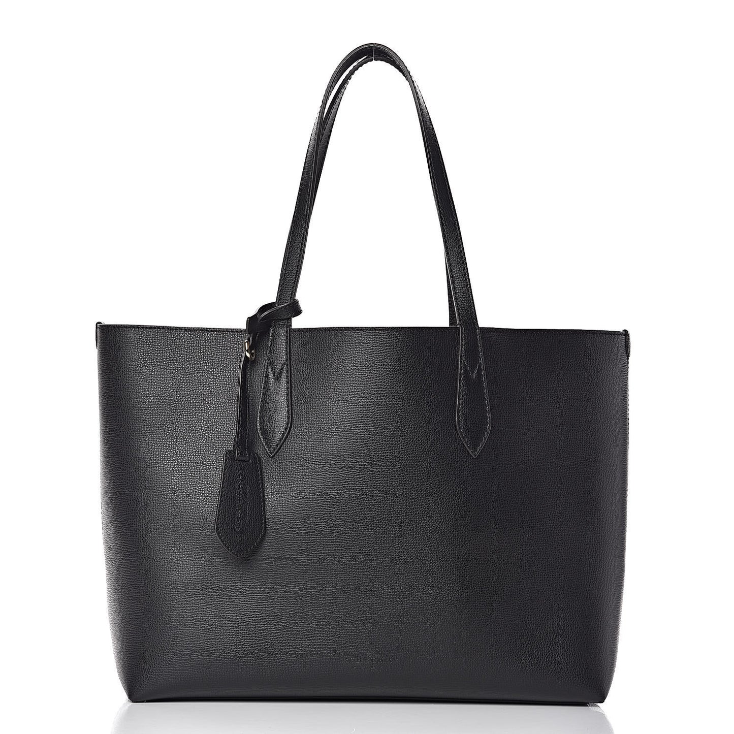 Grainy Calfskin Haymarket Check Medium Reversible Tote Black