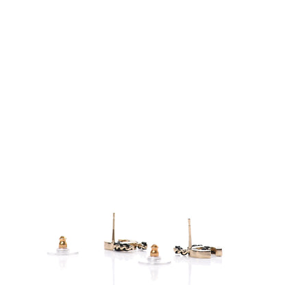 Chanel Crystal Baguette Lambskin Chain CC Vintage Allure Stud Earrings Black Gold 3 of 5
