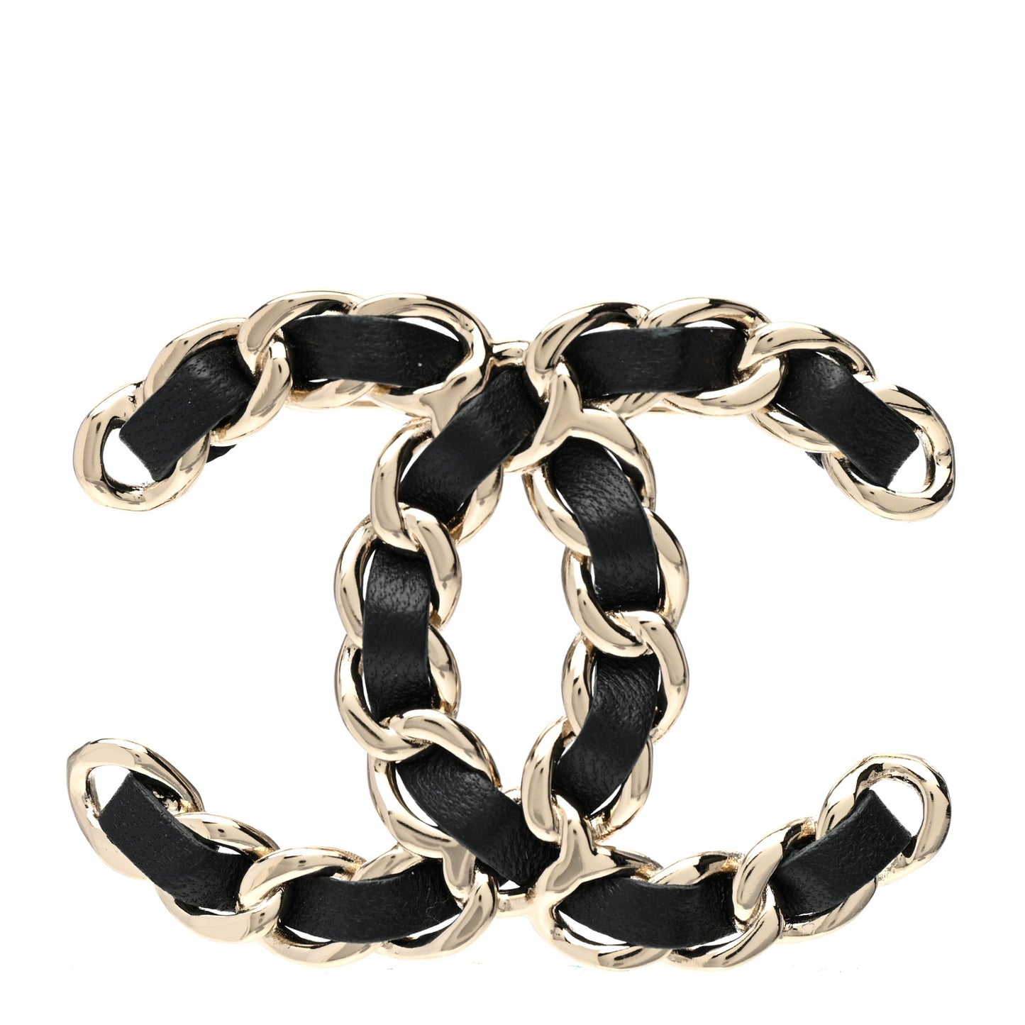 Lambskin Chain CC Brooch Black Gold